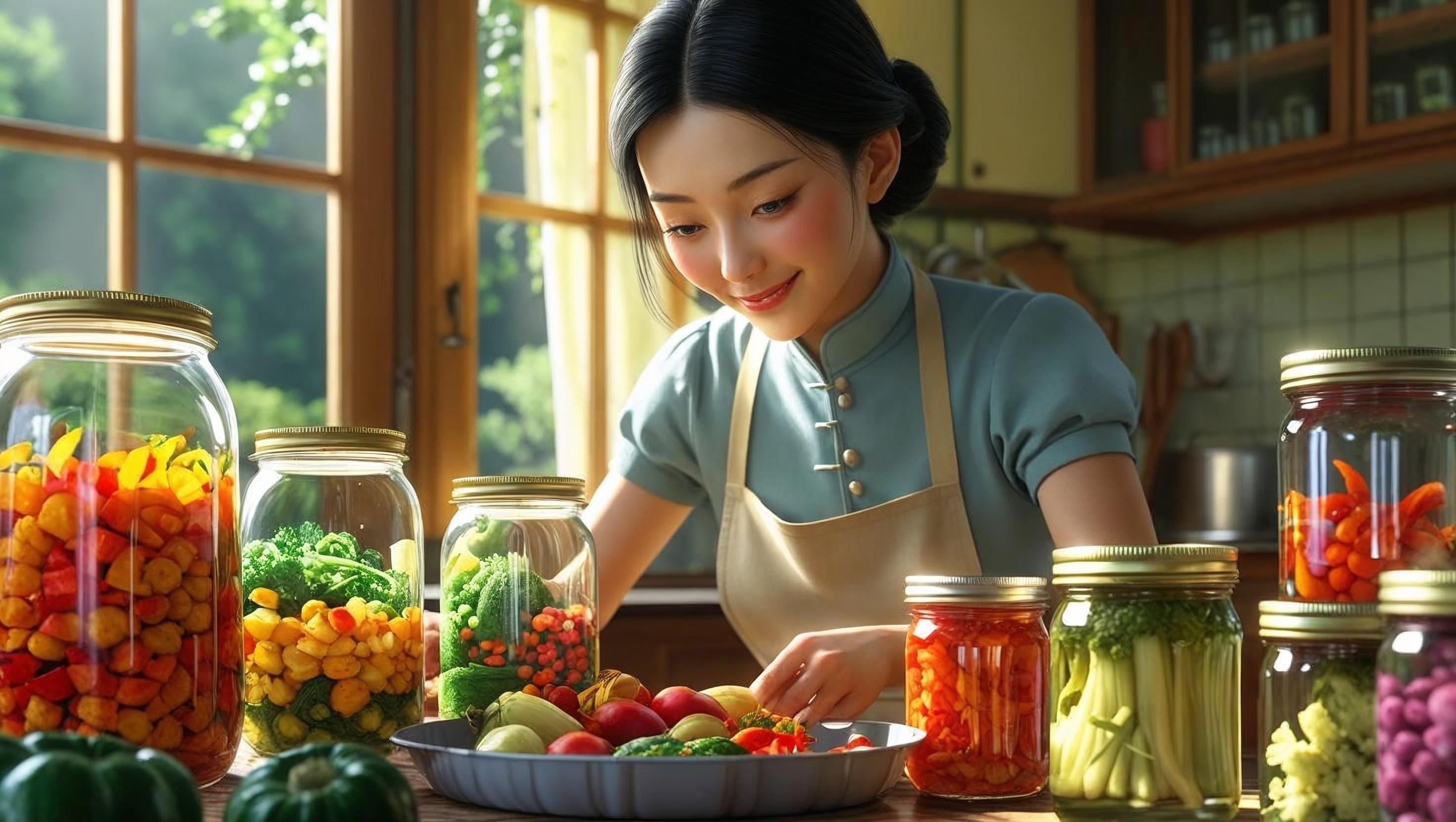 a woman canning vegetables